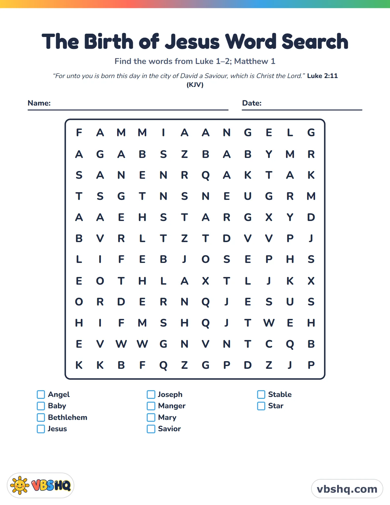 The Birth of Jesus Word Search