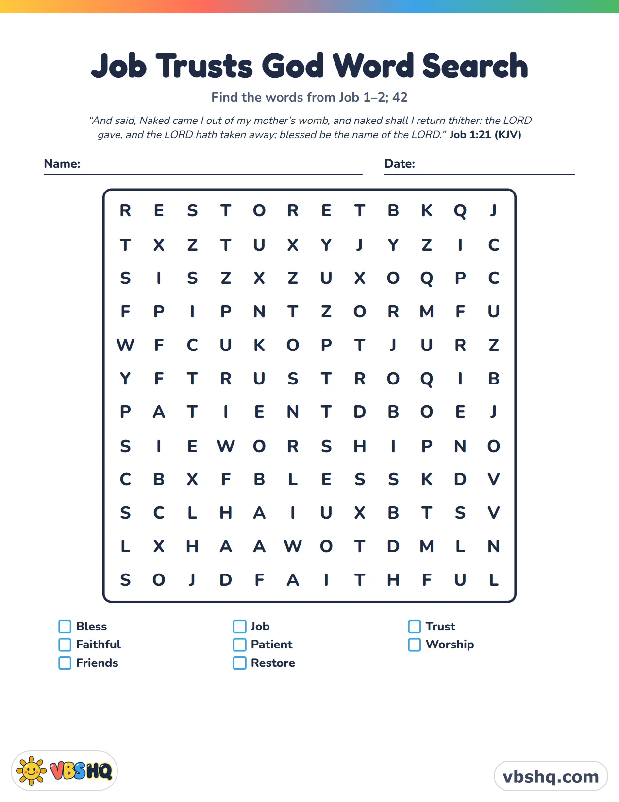 Job Trusts God Word Search
