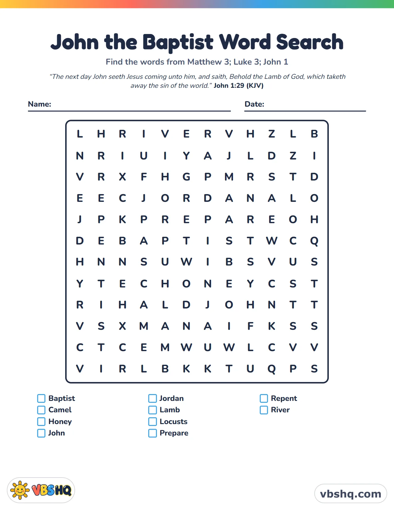 John the Baptist Word Search