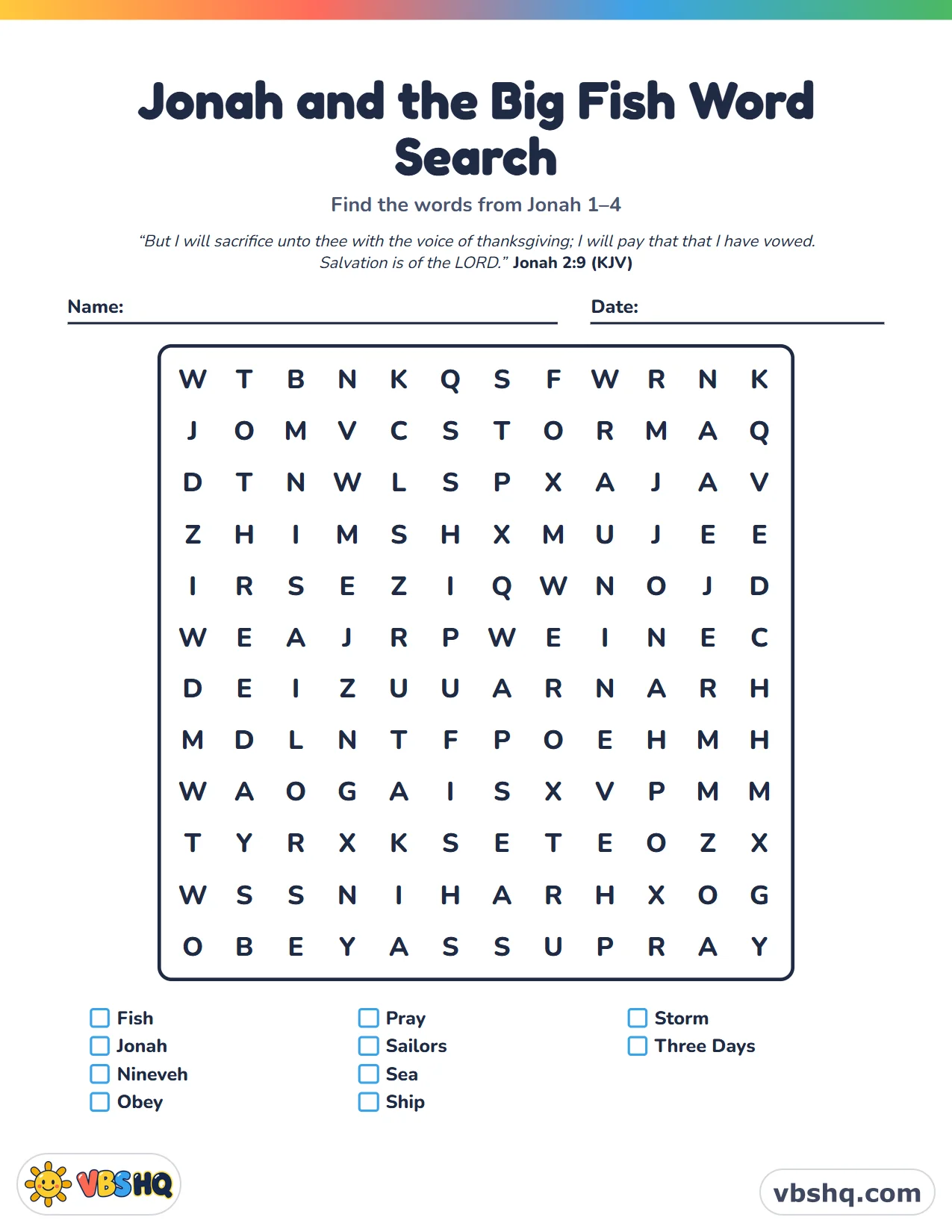 Jonah and the Big Fish Word Search