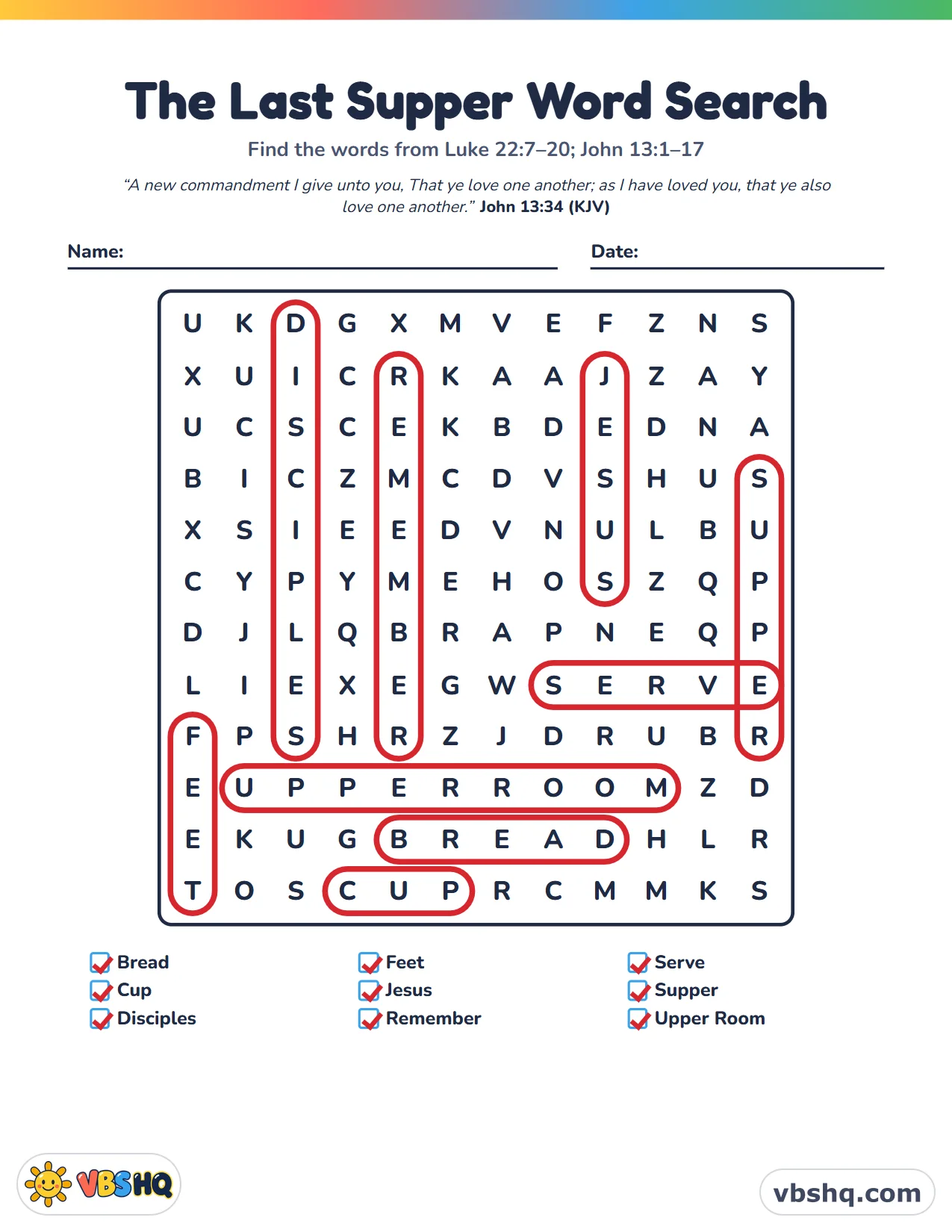 The Last Supper Word Search, completed