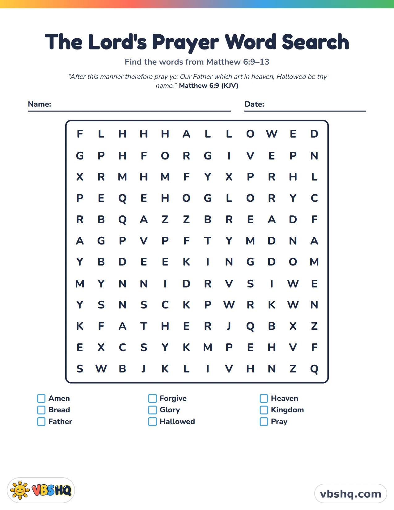 The Lord's Prayer Word Search