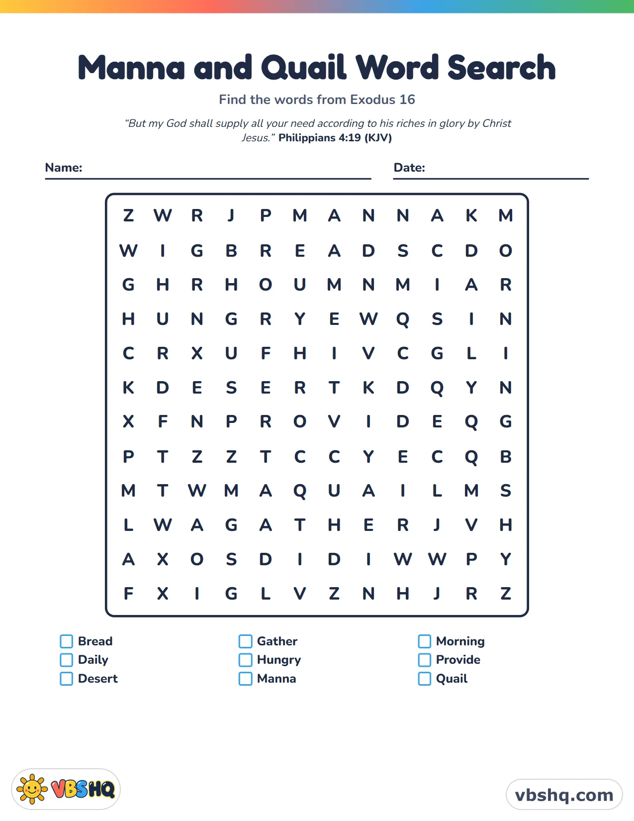 Manna and Quail Word Search