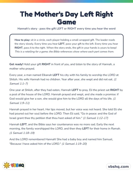 Christian Mother's Day Left Right Game: Hannah's Story