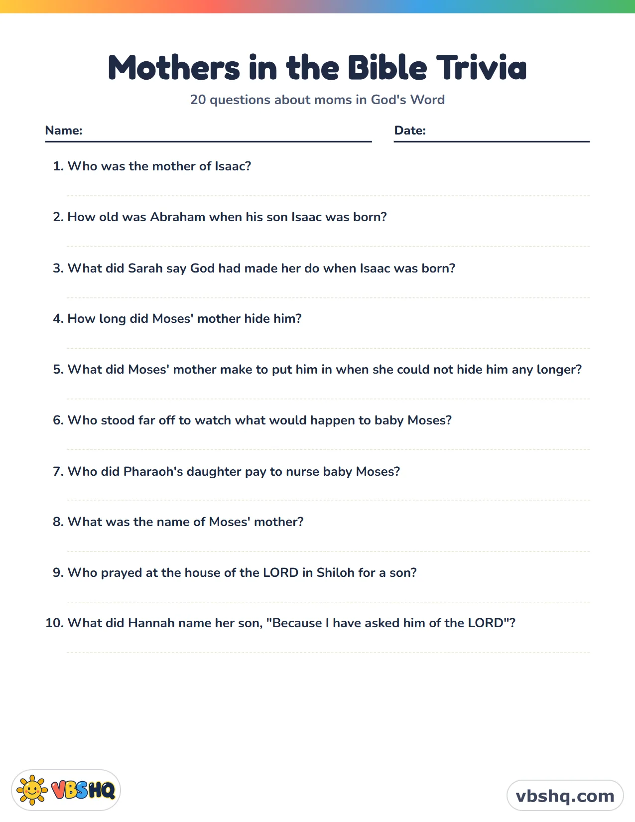 Mothers in the Bible Trivia for Kids (20 Questions with Answers)