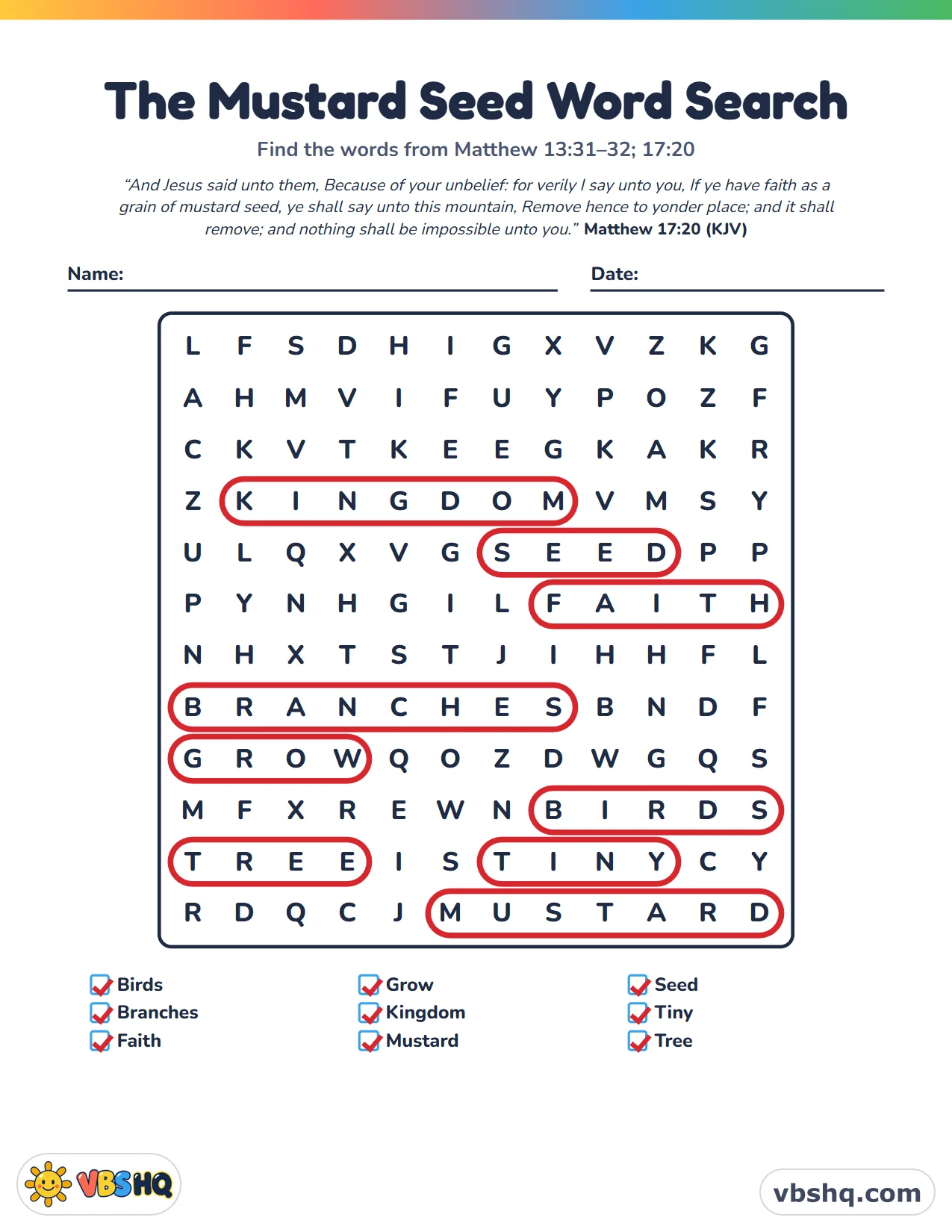 The Mustard Seed Word Search, completed