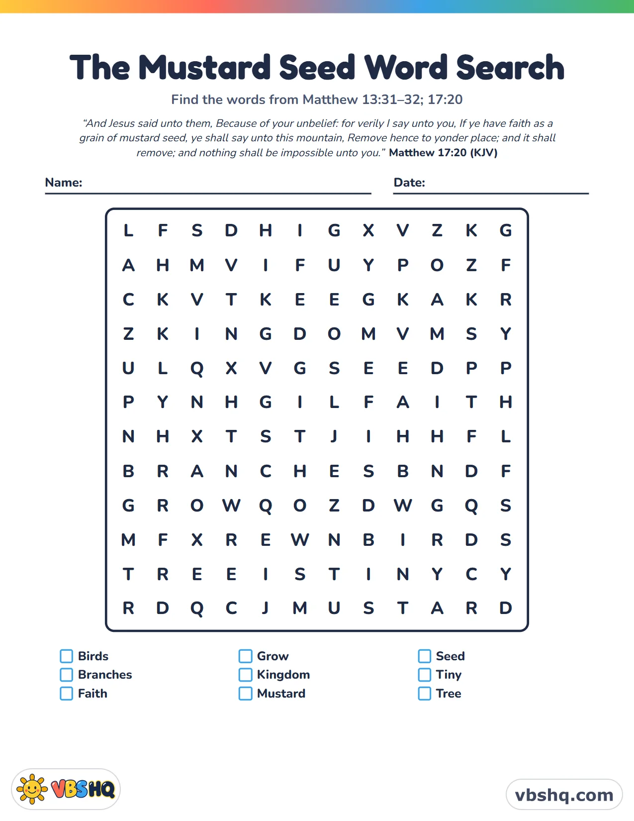 The Mustard Seed Word Search
