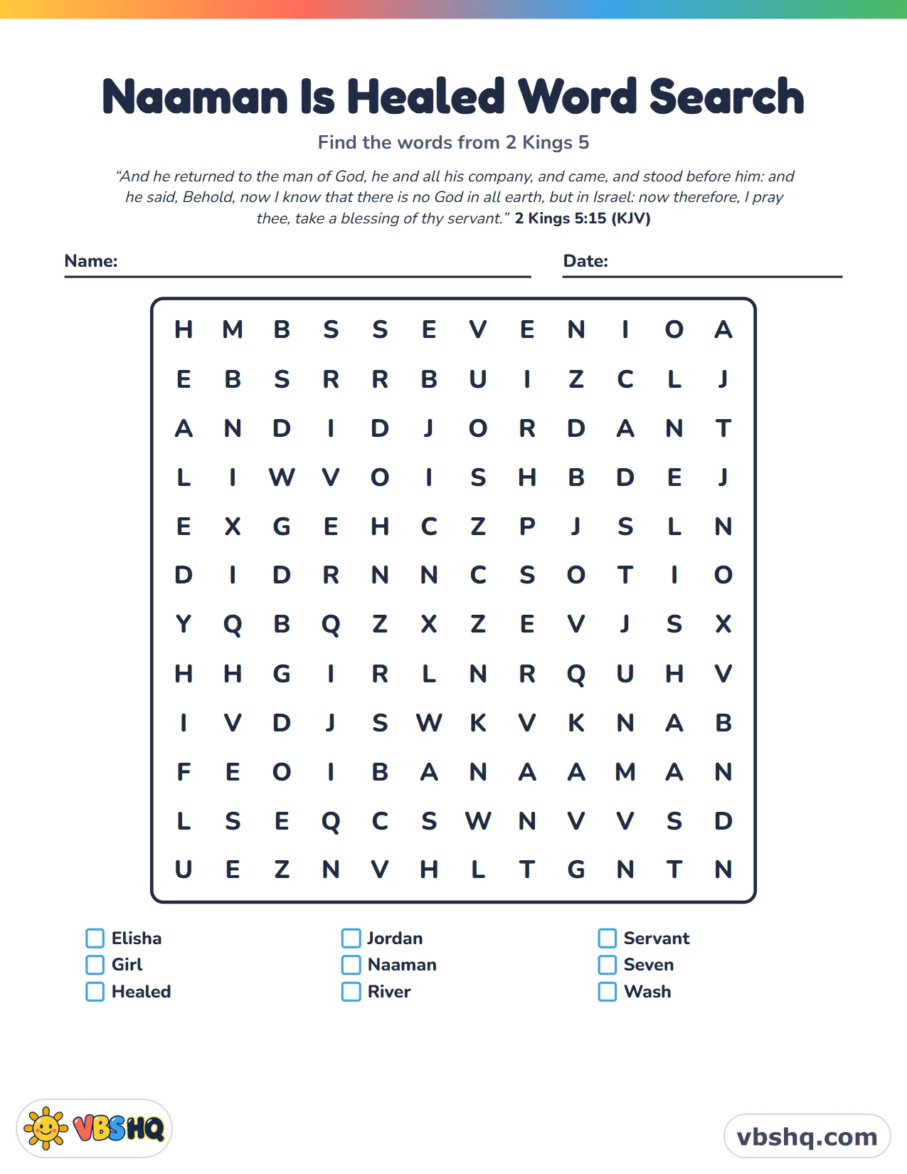 Naaman Is Healed Word Search