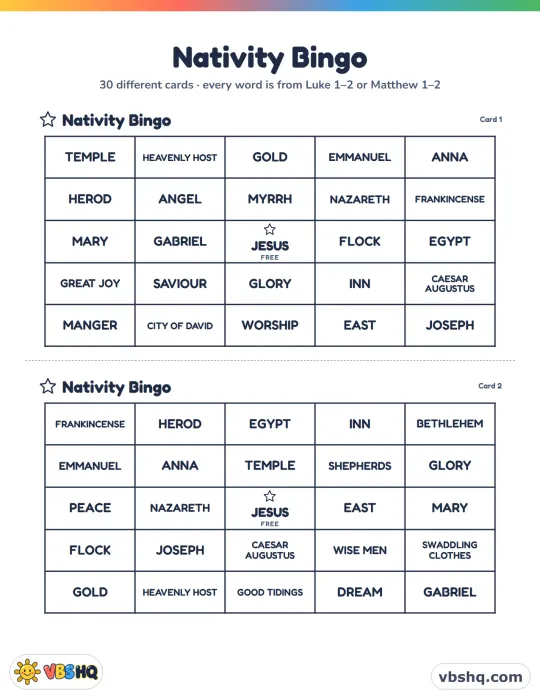 Nativity Bingo: Free Printable Christmas Bible Bingo Cards