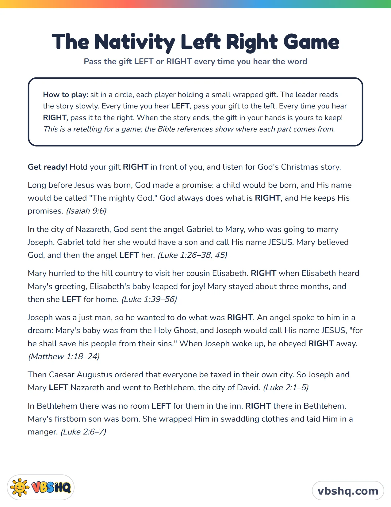 Nativity Left Right Game (Free Printable Christmas Story)