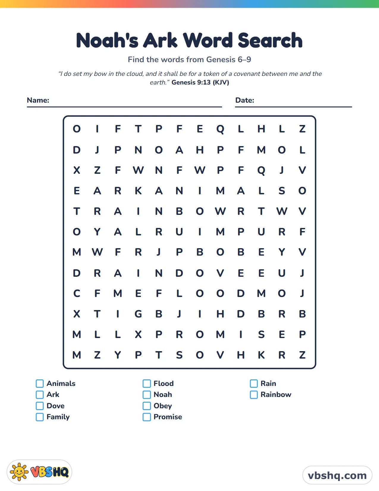 Noah's Ark Word Search