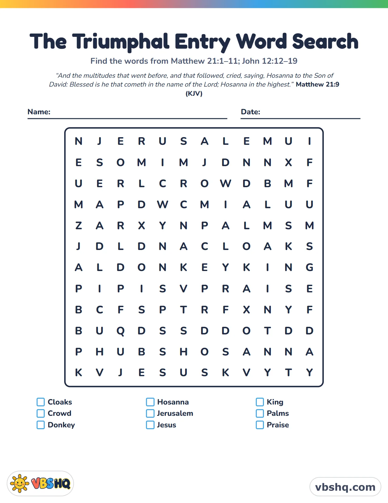 The Triumphal Entry Word Search