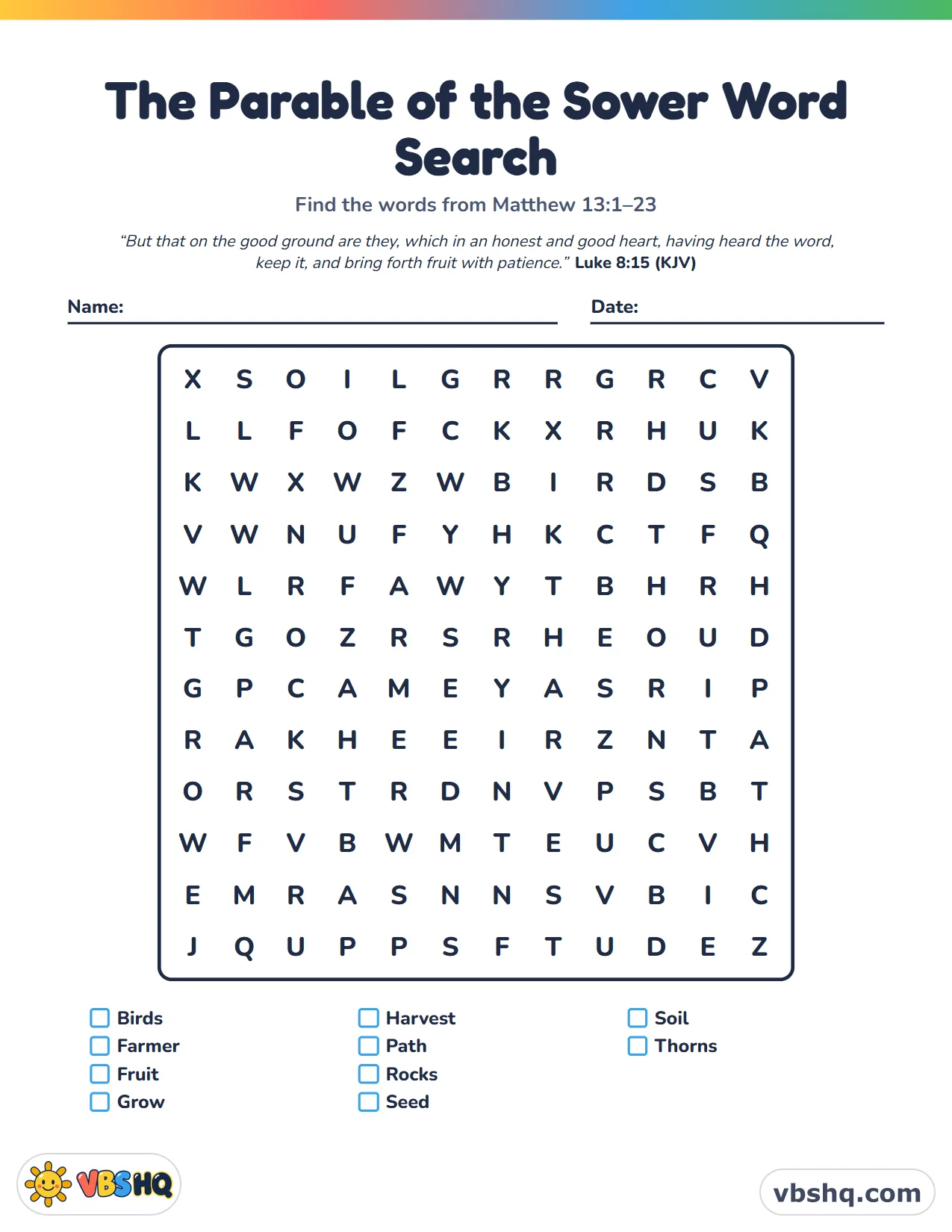 The Parable of the Sower Word Search