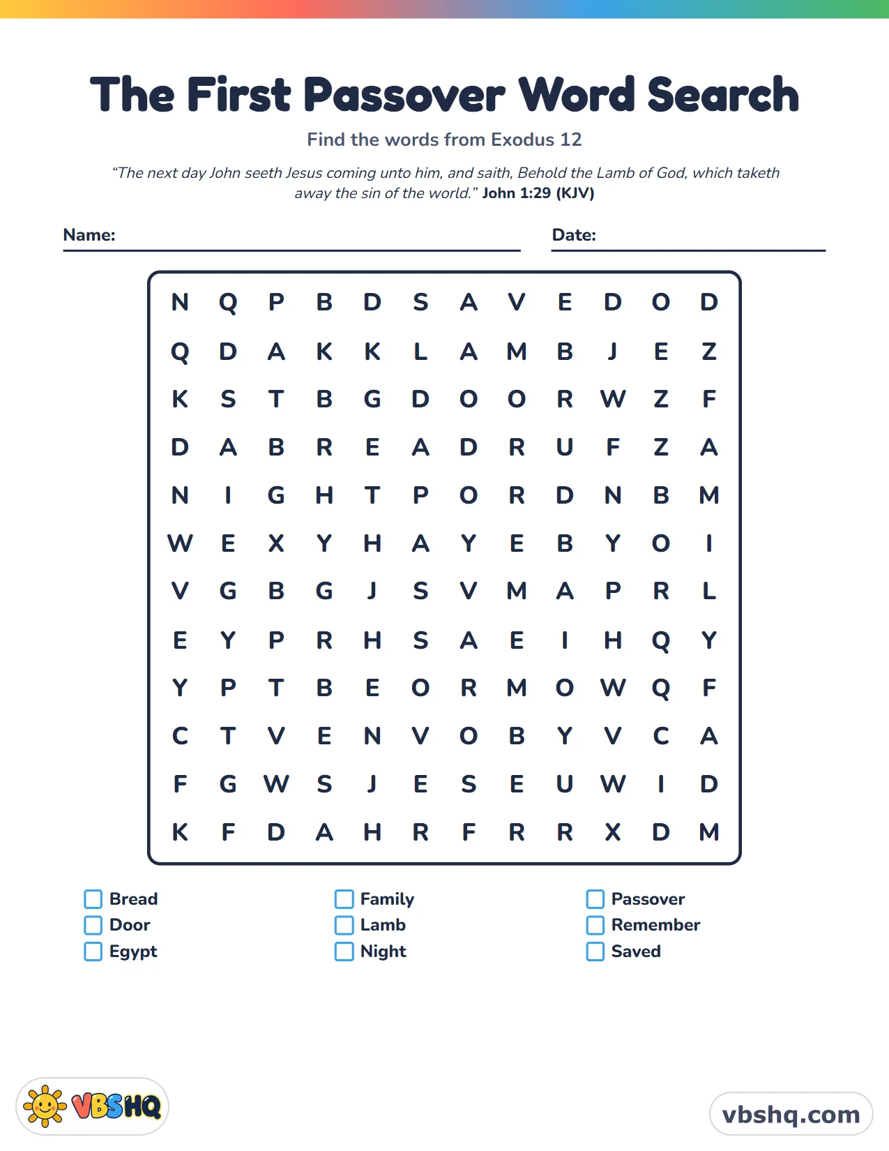 The First Passover Word Search