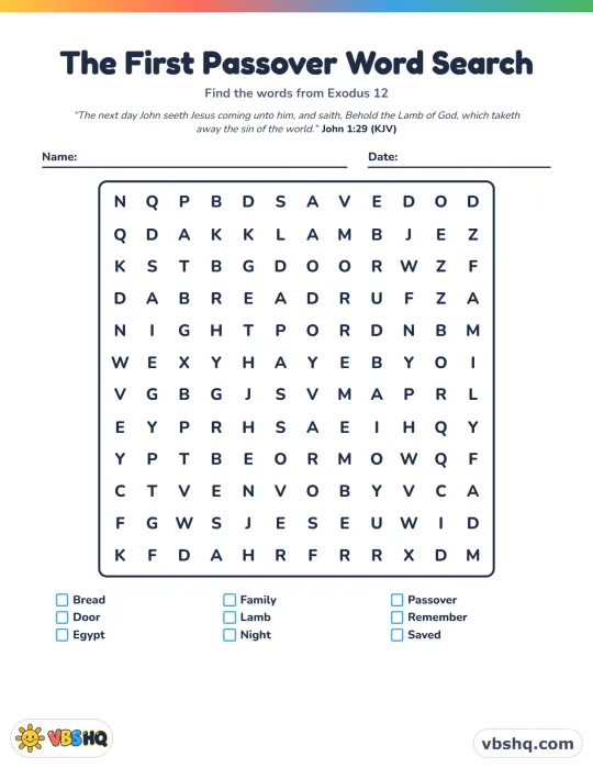 The First Passover Word Search