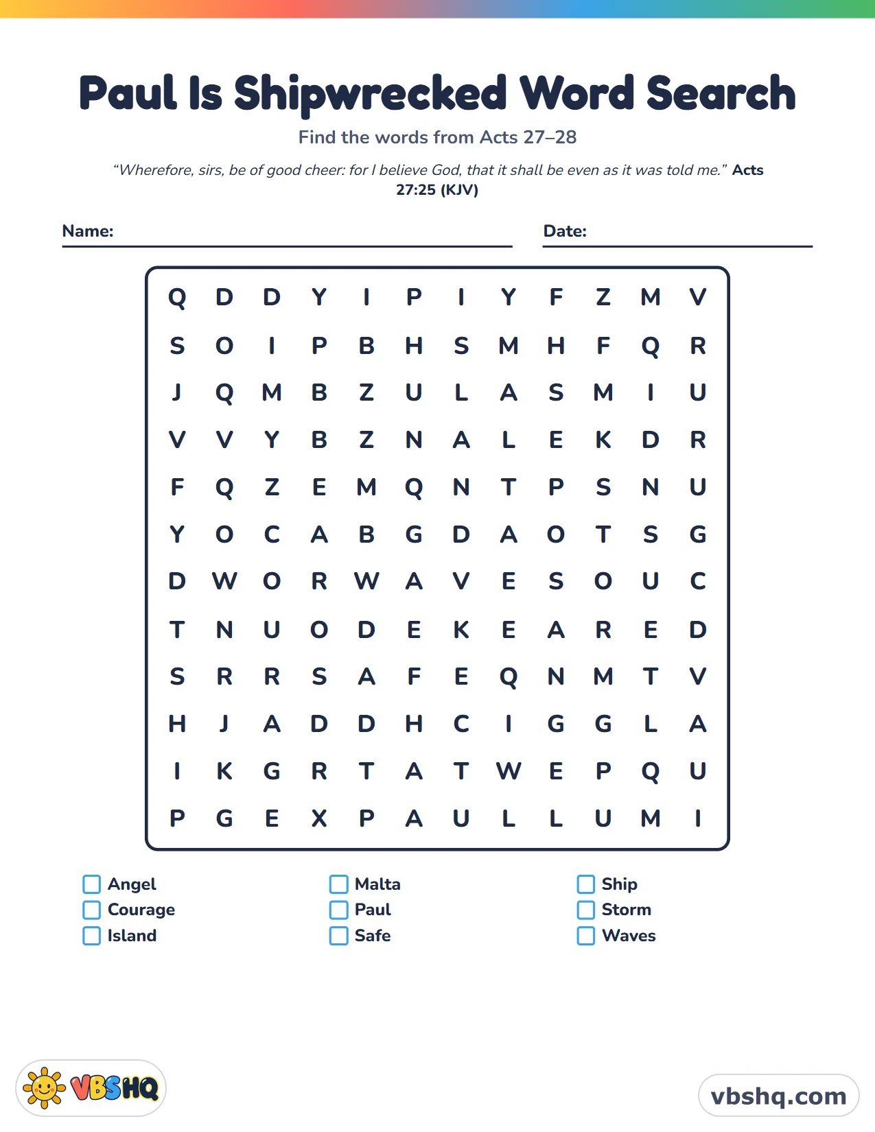Paul Is Shipwrecked Word Search