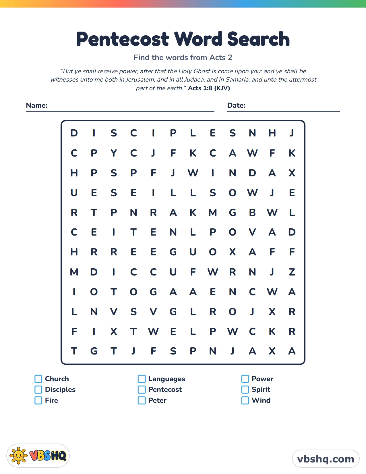 Pentecost Word Search