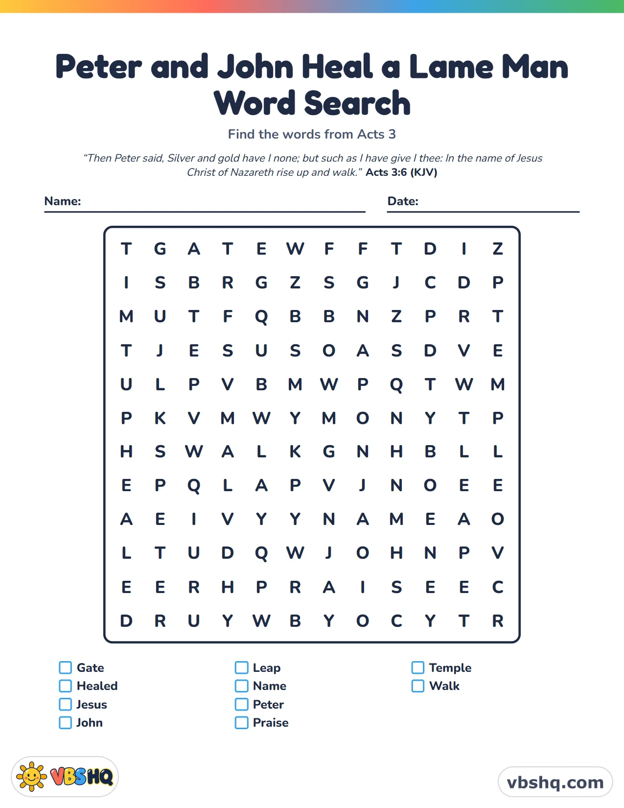 Peter and John Heal a Lame Man Word Search
