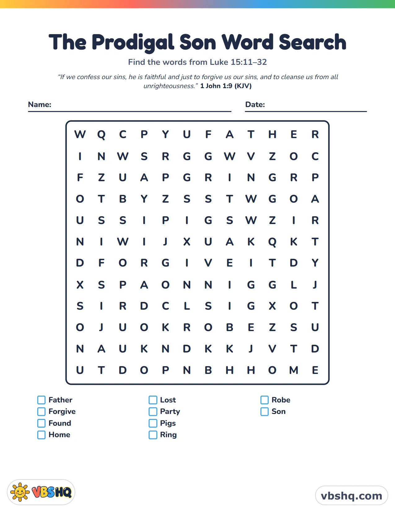 The Prodigal Son Word Search