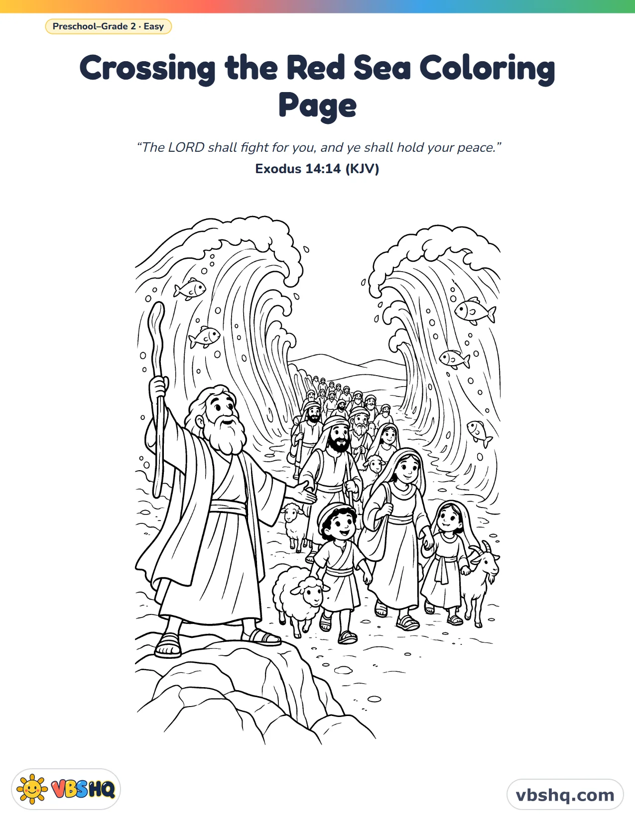 Moses Parts the Red Sea Coloring Page (Free Printable)