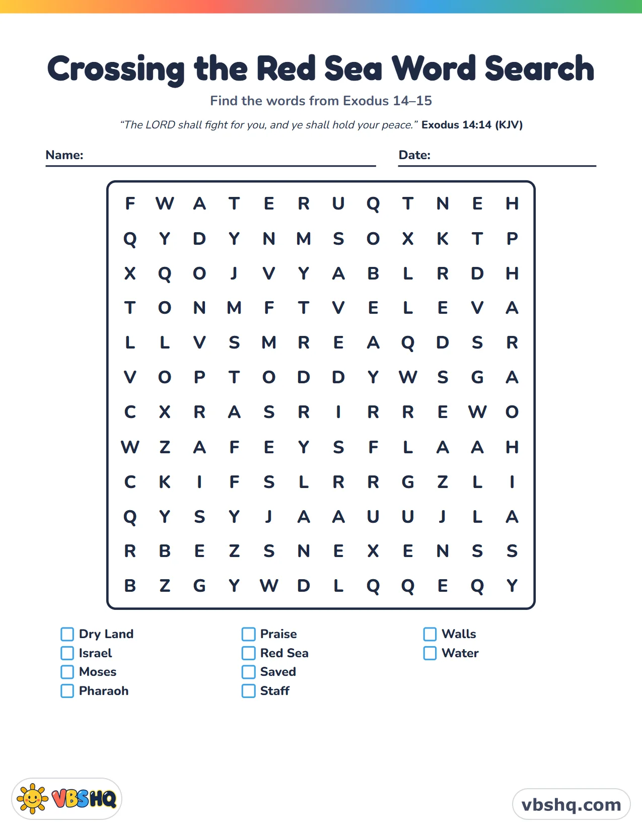 Crossing the Red Sea Word Search