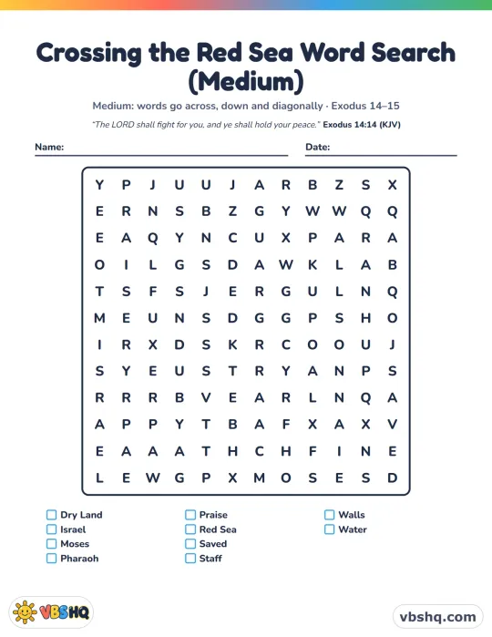 Crossing the Red Sea Word Search (Easy, Medium and Hard)