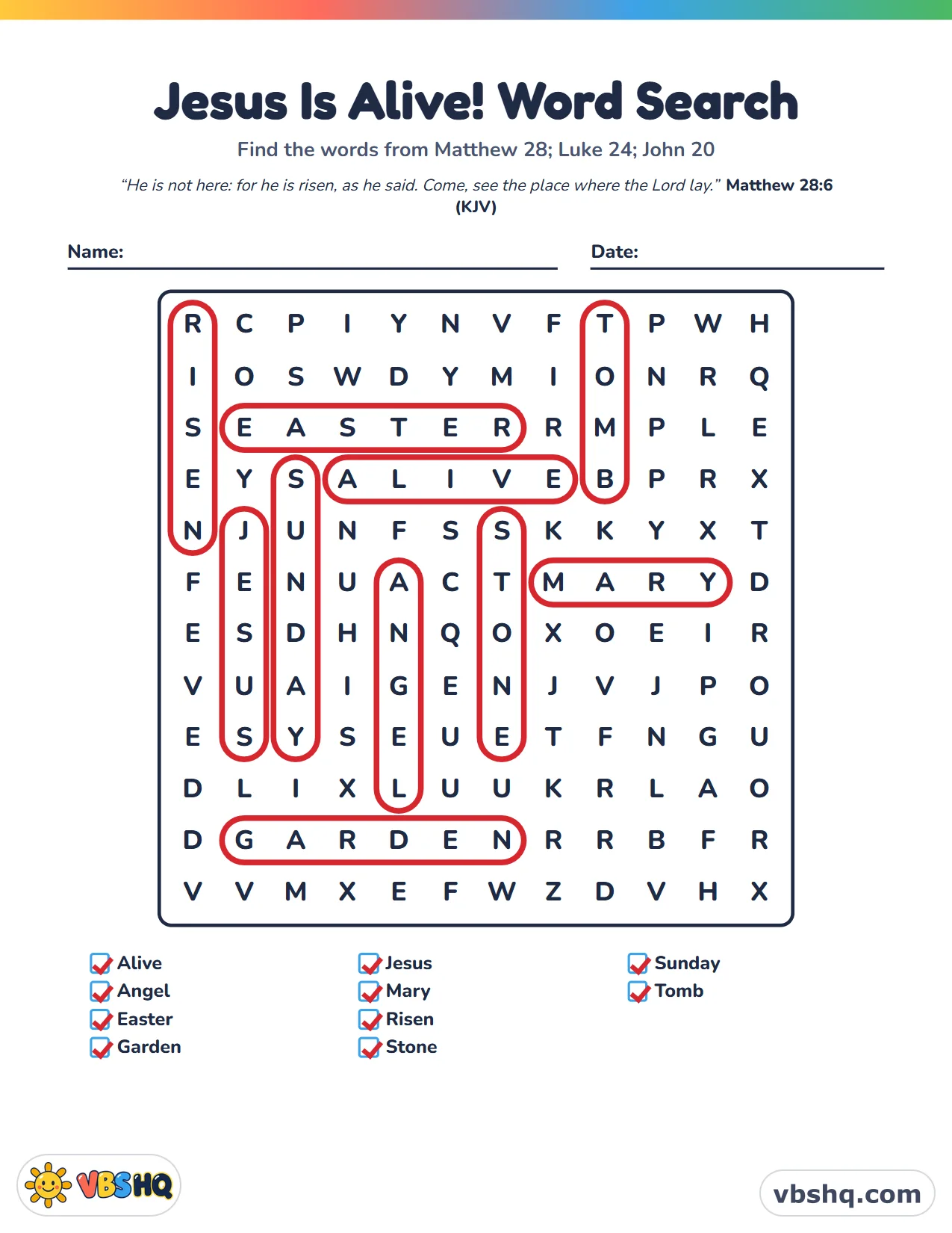 Jesus Is Alive! Word Search, completed