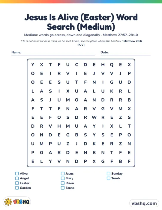 Jesus Is Alive (Easter) Word Search (Easy, Medium and Hard)