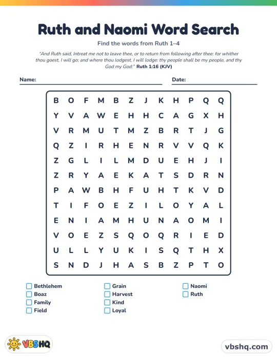 Ruth and Naomi Word Search