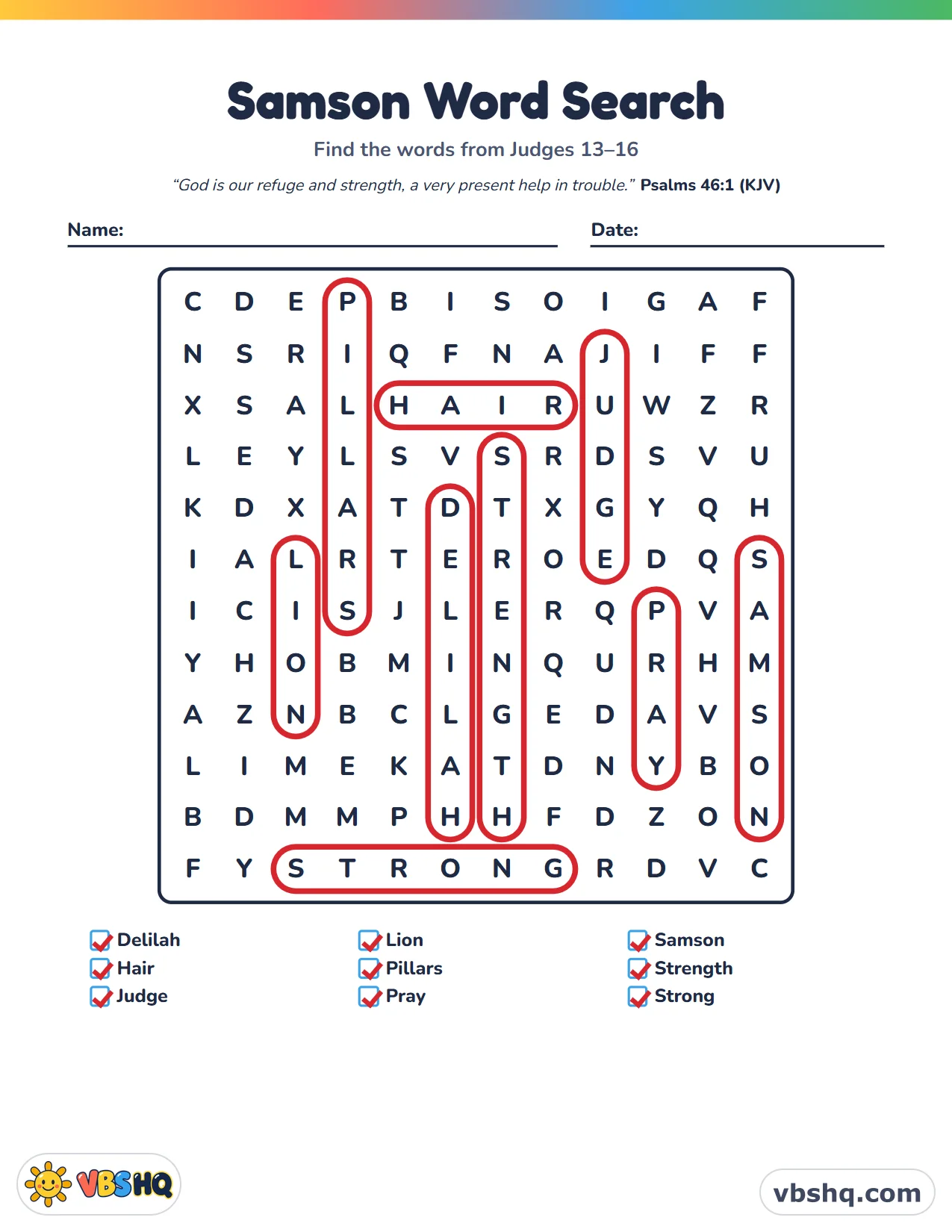 Samson Word Search, completed