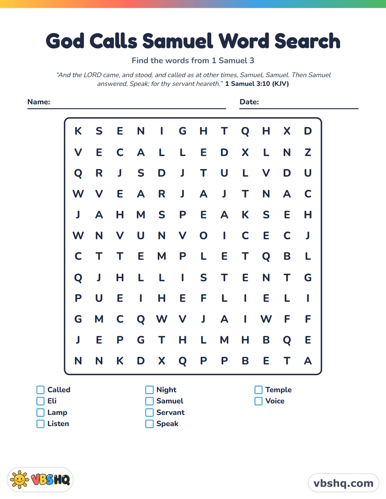 God Calls Samuel Word Search