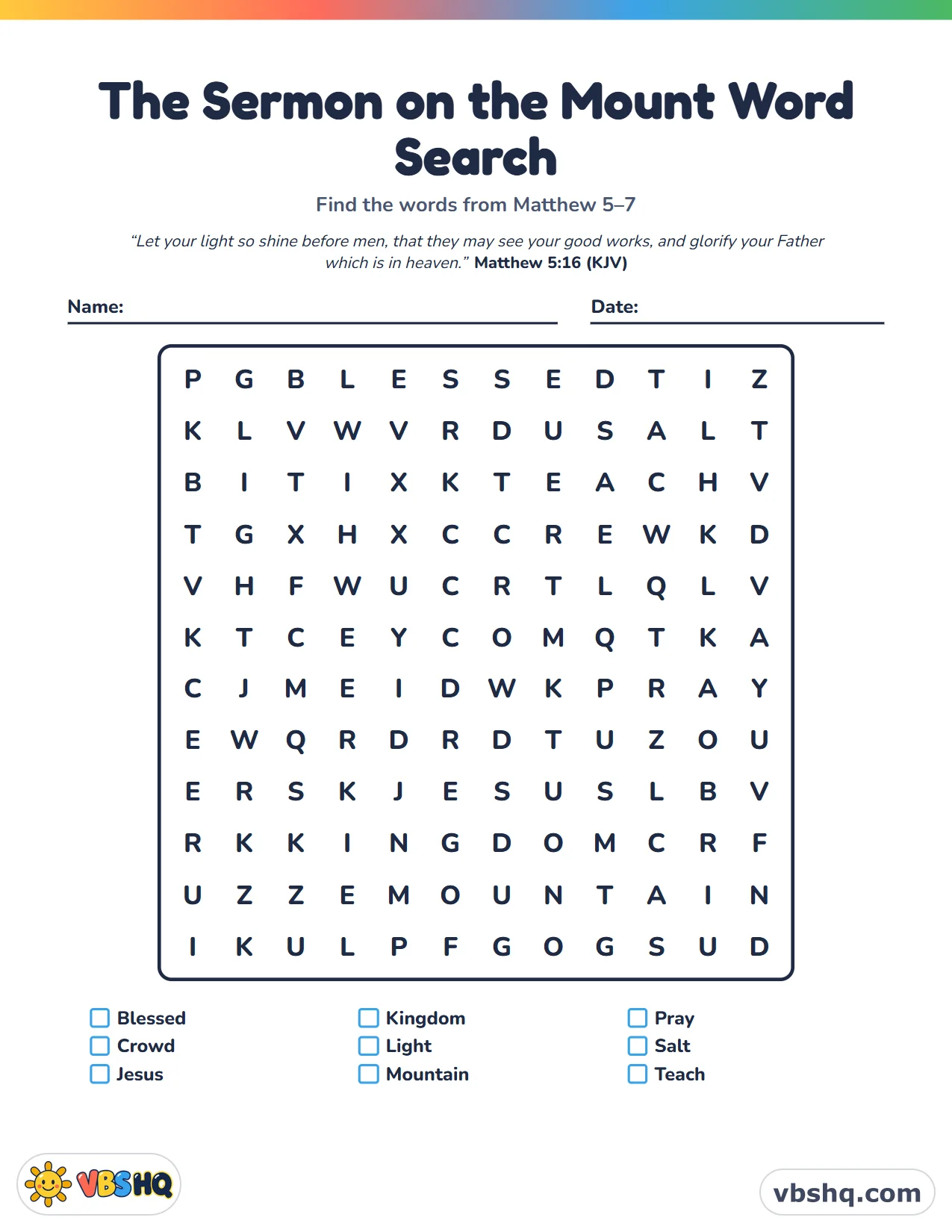 The Sermon on the Mount Word Search