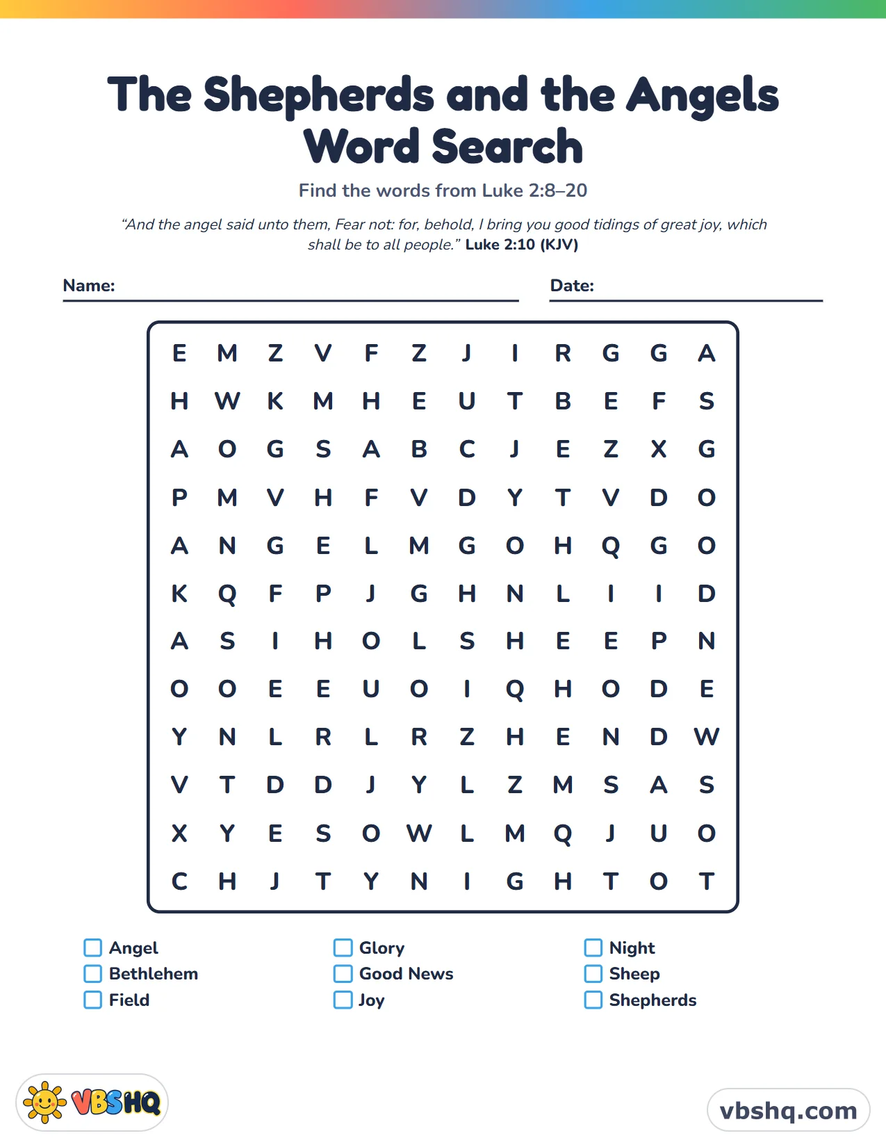 The Shepherds and the Angels Word Search