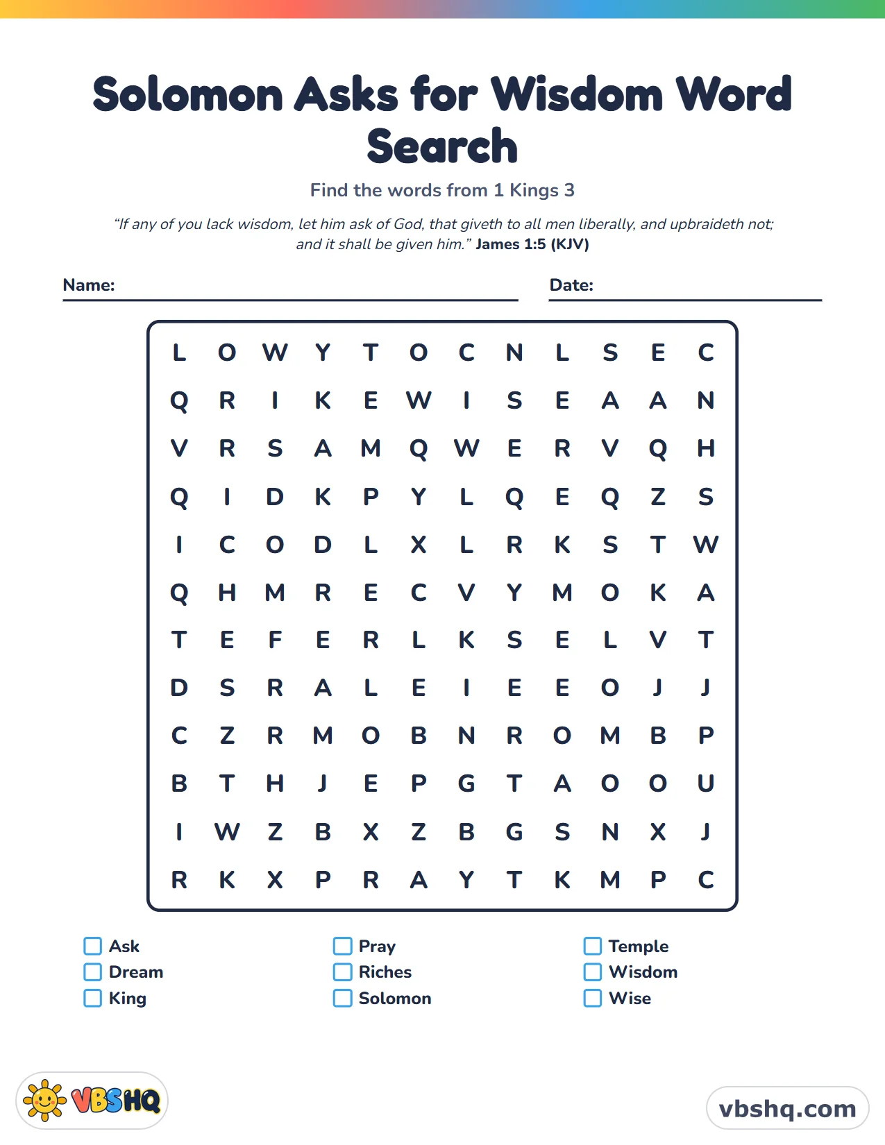 Solomon Asks for Wisdom Word Search