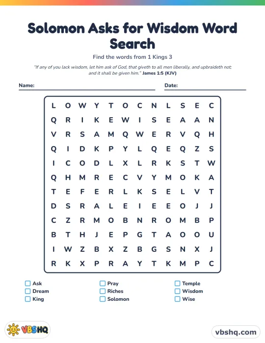 Solomon Asks for Wisdom Word Search