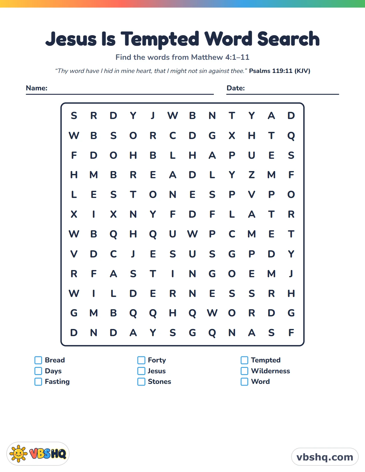 Jesus Is Tempted Word Search