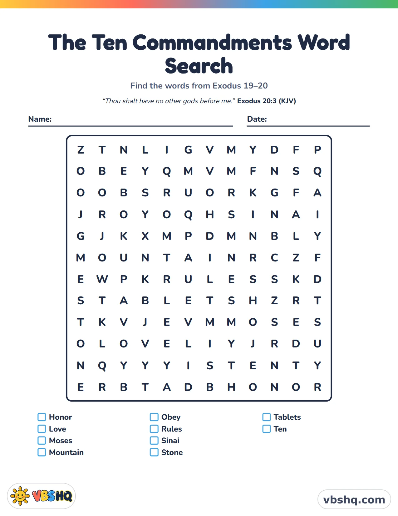 The Ten Commandments Word Search