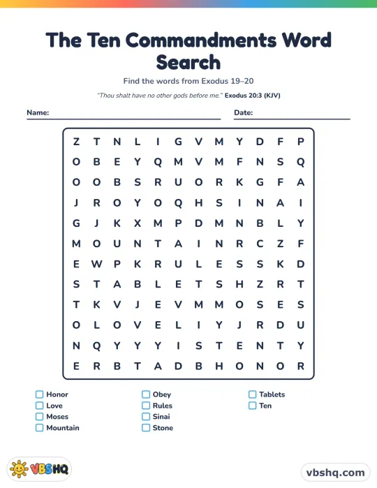 The Ten Commandments Word Search