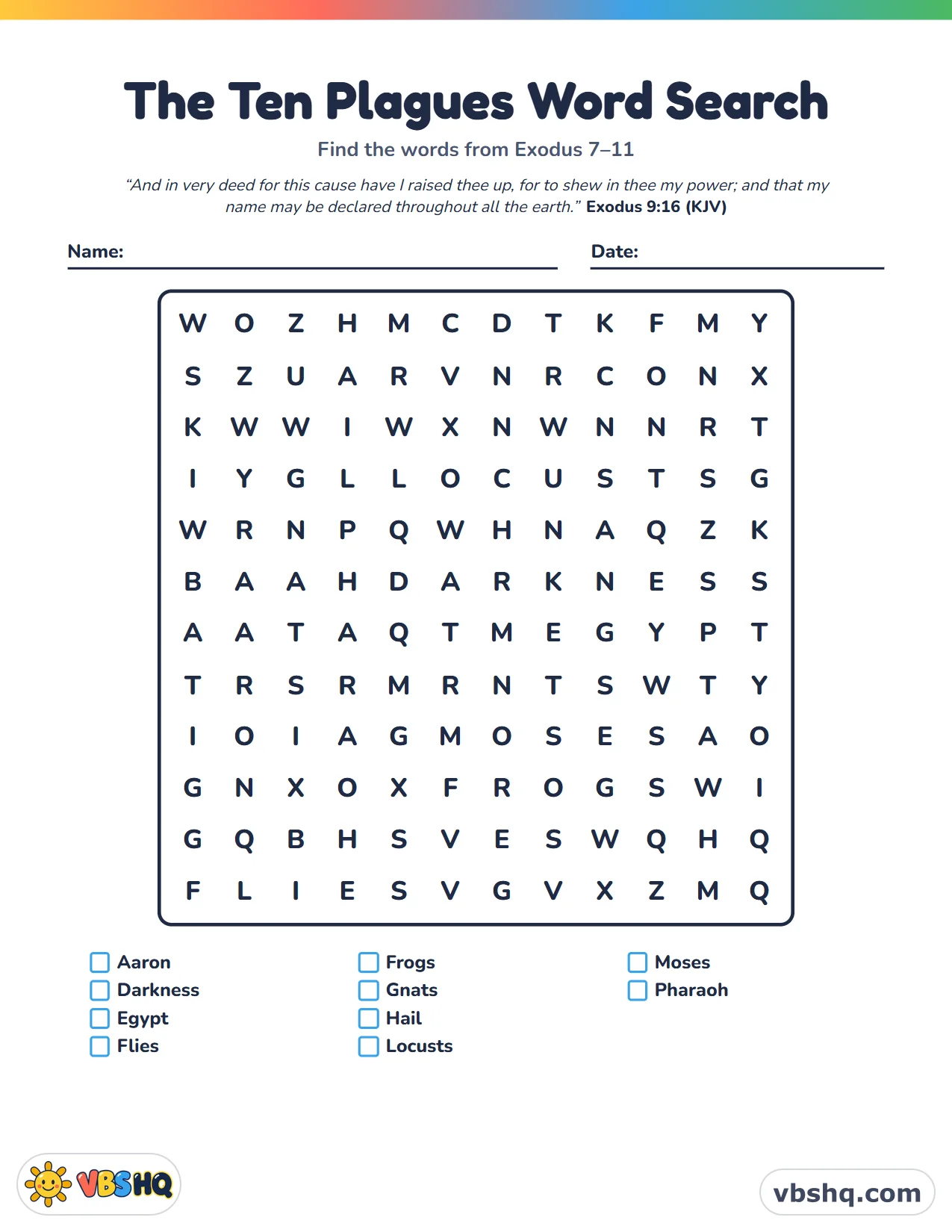 The Ten Plagues Word Search