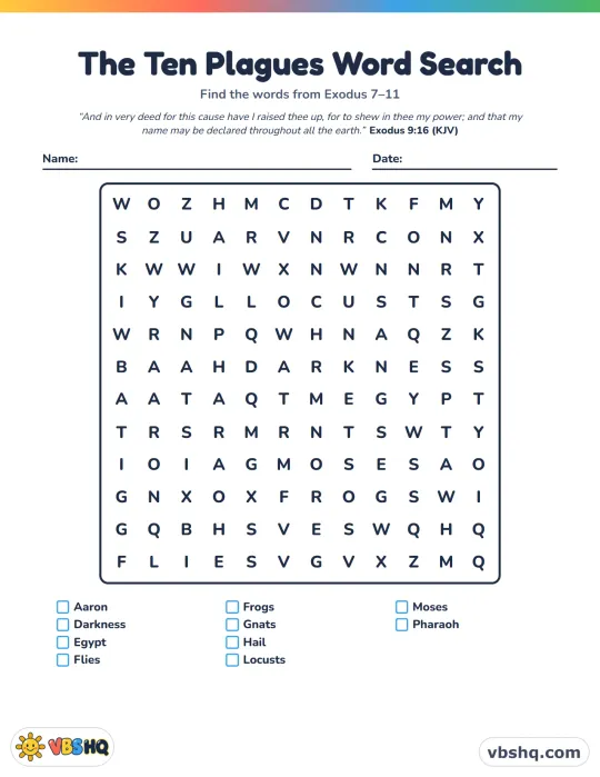 The Ten Plagues Word Search