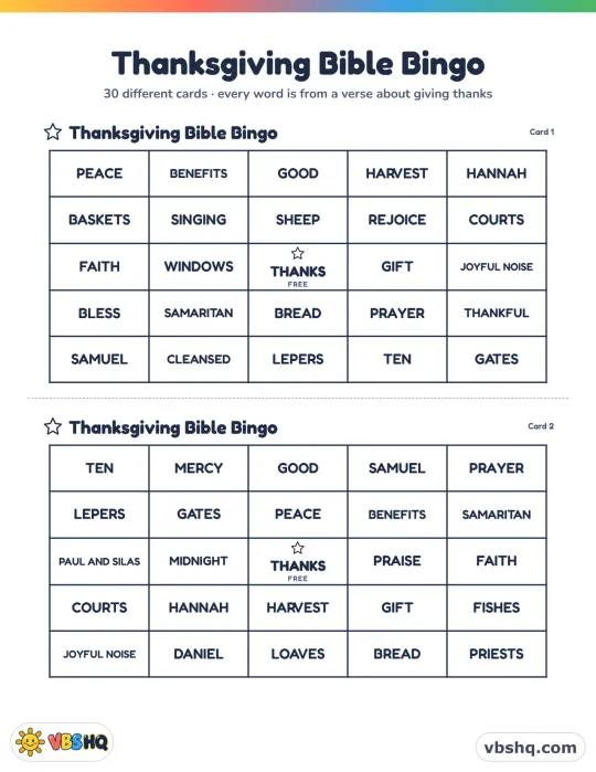 Thanksgiving Bible Bingo: Free Printable Cards for Church Kids