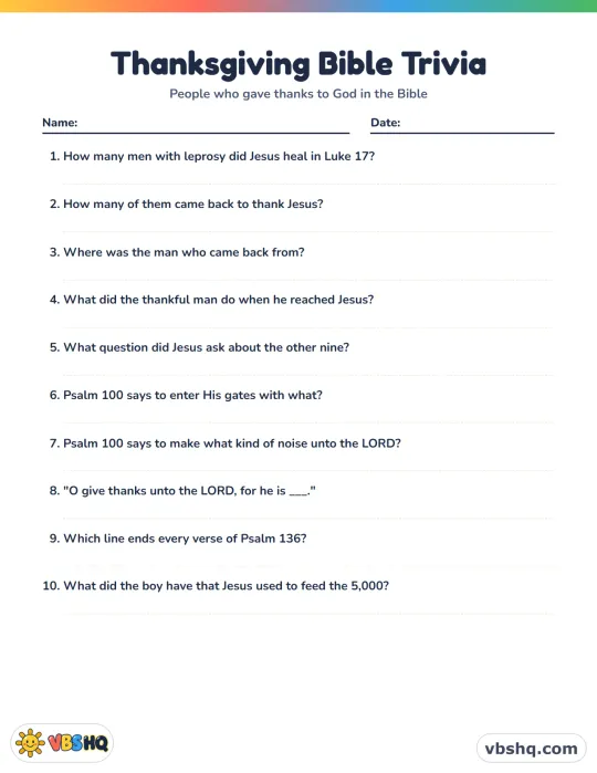 Thanksgiving Bible Trivia for Kids (20 Questions with Answers)