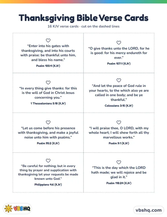 Thanksgiving Bible Verses for Kids (16 Printable KJV Verse Cards)