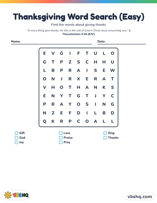 Christian Thanksgiving Word Search (Easy, Medium and Hard)