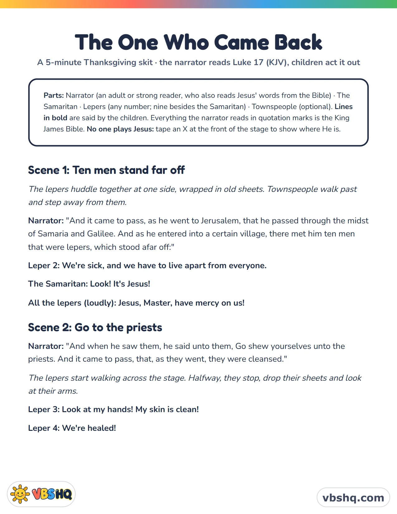 Ten Lepers Skit for Church: A 5-Minute Thanksgiving Play