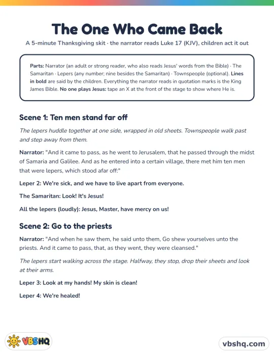 Ten Lepers Skit for Church: A 5-Minute Thanksgiving Play