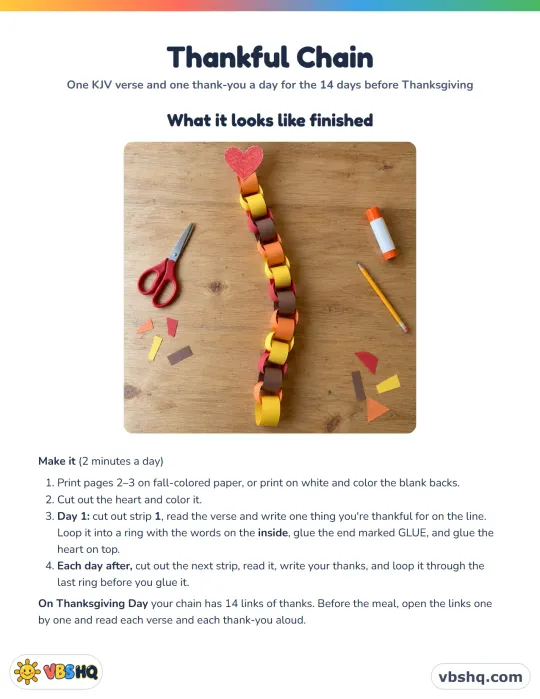 Thankful Chain with Bible Verses: 14 Days to Thanksgiving