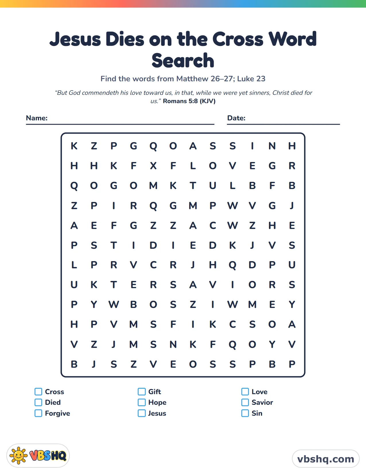 Jesus Dies on the Cross Word Search