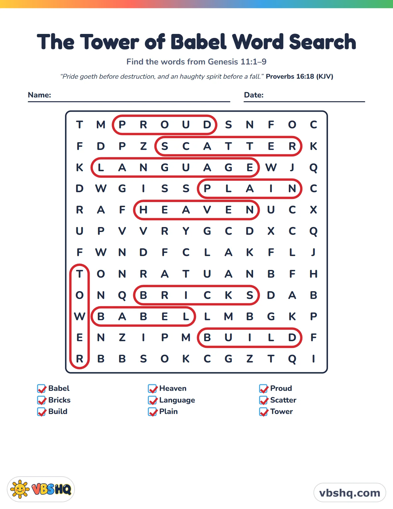 The Tower of Babel Word Search, completed