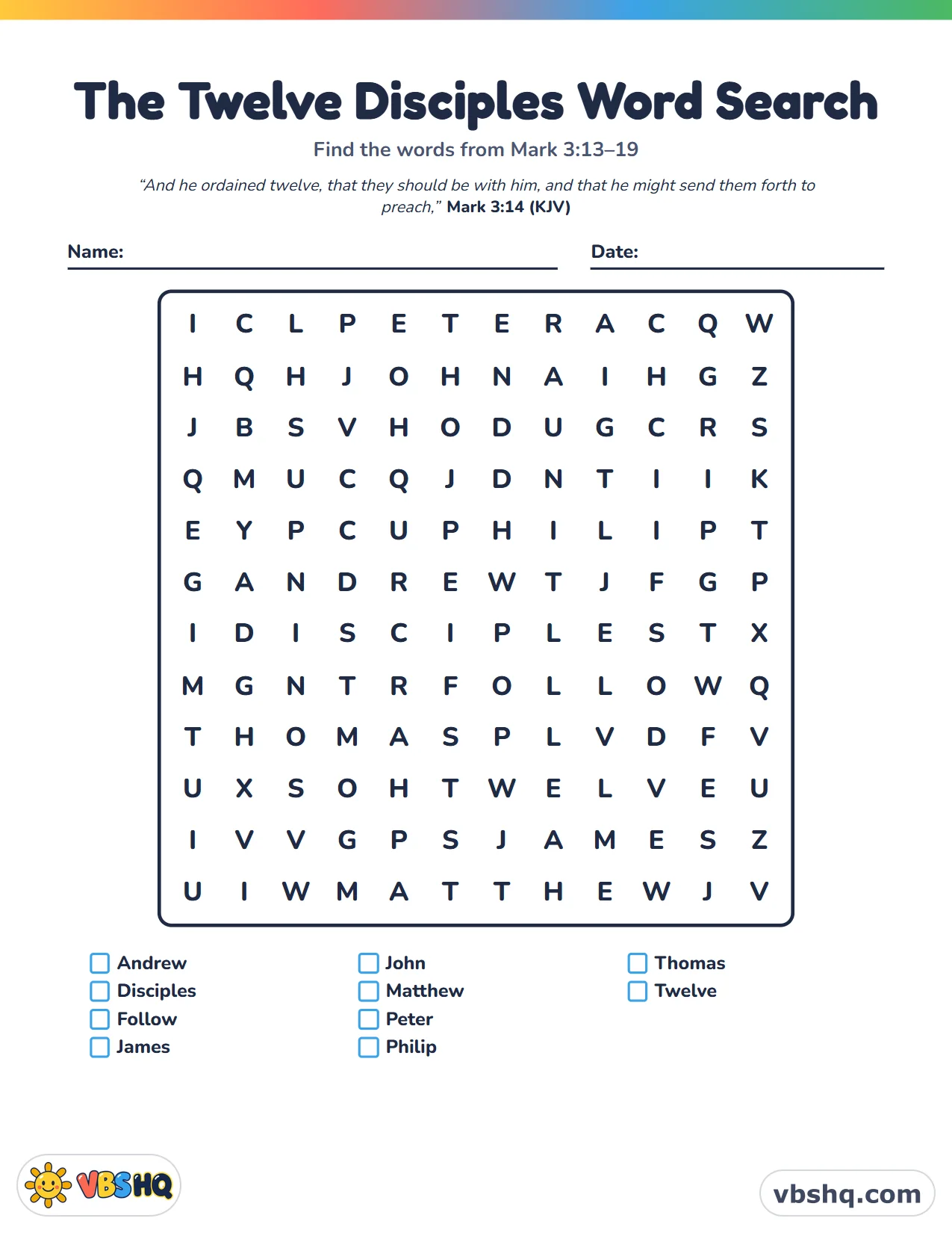 The Twelve Disciples Word Search